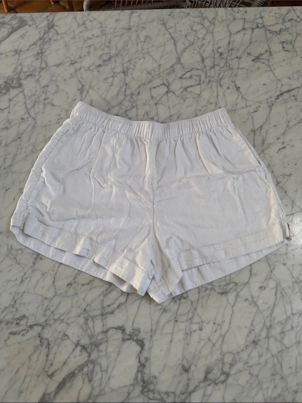 Women's Abercrombie Sz L Linen Blend White Elastic Lounge Casual Shorts Lined